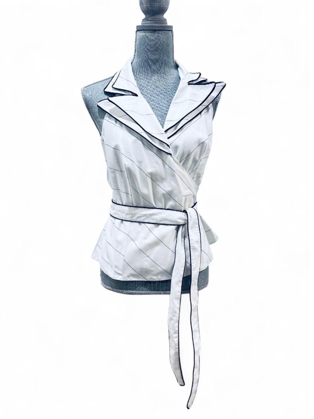 Anne Fontaine Wrap Blouse in White with Black Trim 42